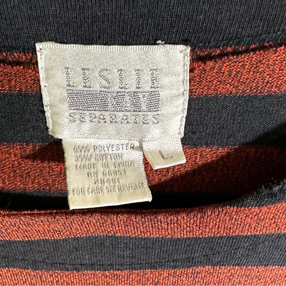 Leslie Fay Top Striped Copper and Black Vintage Women's size Large - Picture 2 of 4